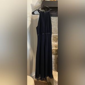 Blue Embellished Neckline Evening Dress